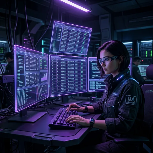 Engineer testing software with massive datasets on holographic monitors